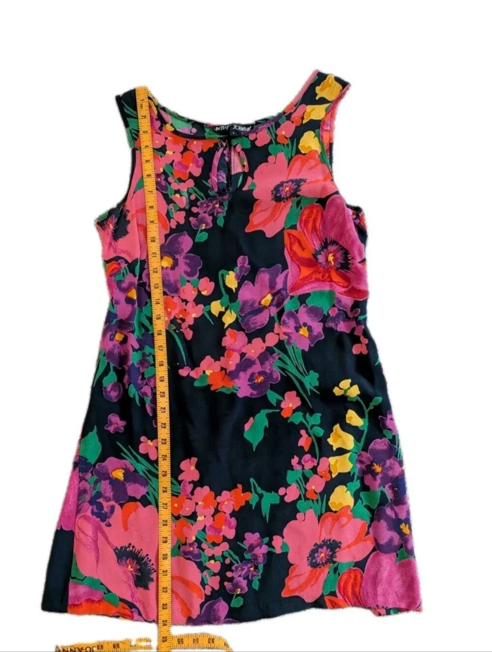 Betsey Johnson Black Mini Dress with Pink & Red Floral Print
